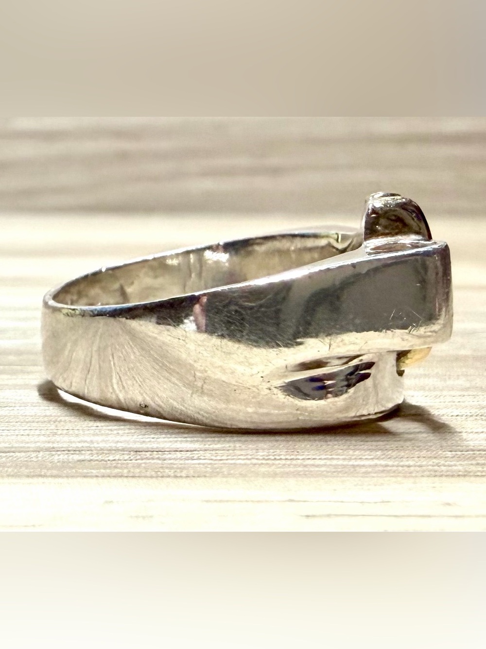 Vintage Designer Signed 950 Silver & 18K Gold Modernist Ring, Size 7.5, 7.4g - Picture 5 of 11